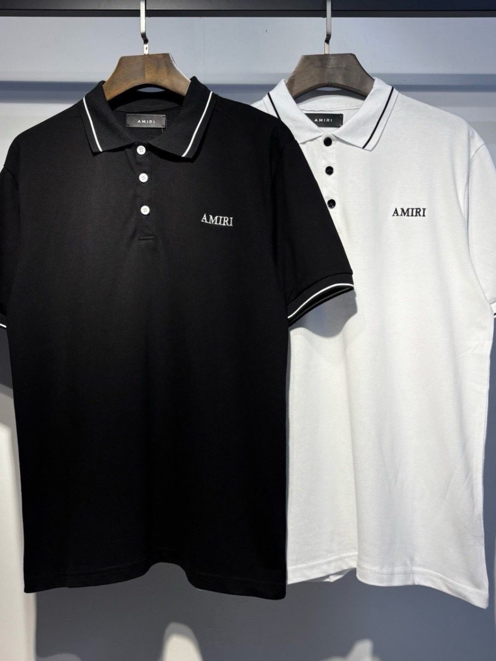 AMIRI Black and White Contrast Polo Pair